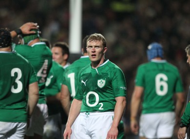 Keith Earls looks dejected after New Zealand run in another try.