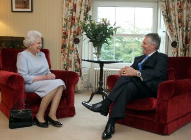 Queen Elizabeth meets First Minister Peter Robinson at Hillsborough Castle during her last trip to Northern Ireland in 2010.