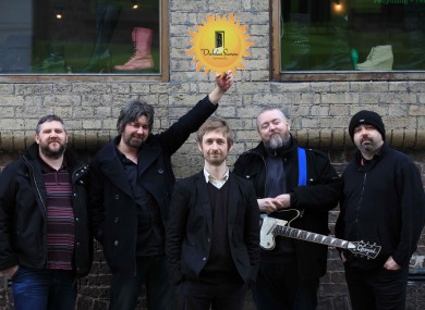 Divine Comedy frontman Neil Hannon (centre) and the band Pugwash at the launch of an album in aid of the Dublin Simon Community today.