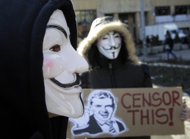 Activists protest against ACTA in Belgrade in February 2012.