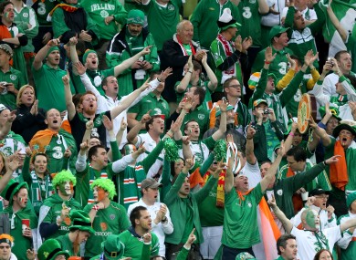 Fans sing out during the Spain game.