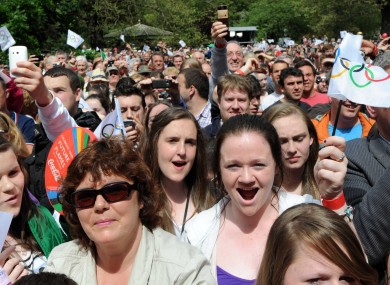 Crowds gather in St Stephen's Green Dublin for the end of of the Olympic Torch relay in Dublin today