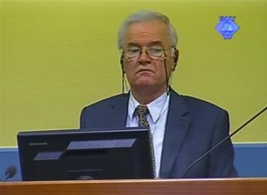 Former Bosnian Serb military chief Ratko Mladic in the court room in The Hague yesterday.