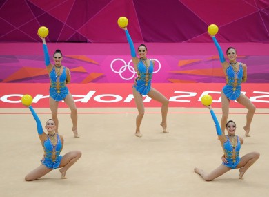 Great Britian compete with five balls during the Rhythmic Gymnastics Group All Round Qualification at Wembley Arena, London.