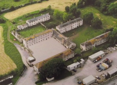 Archive image of the Portumna Workhouse, showing the H-block formation.