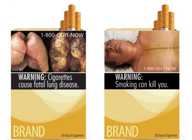 Two of nine cigarette warning labels from the FDA