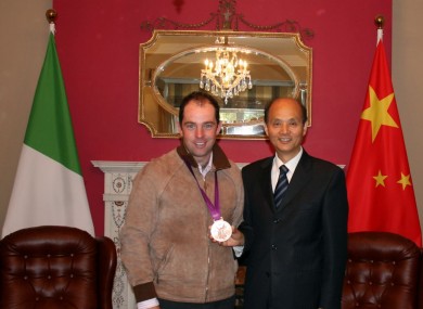 Cian O'Connor meets Chinese ambassador Luo Linquan.