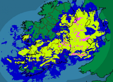 Met Éireann's rainfall radar for 7:30am shows much of the east and south being hit by continued rainfall.