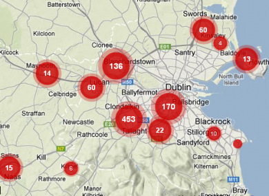 A breakdown showing the number of complaints submitted to FixYourStreet.ie concerning local areas in the last two months.