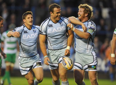 Jamie Roberts celebrates a try against Benetton Treviso.