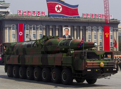 A North Korean vehicle carries a missile during a parade in Pyongyang in April of this year.
