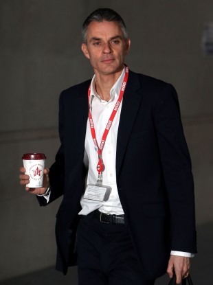 Tim Davie, the BBC's acting director general, arriving for work in London this morning