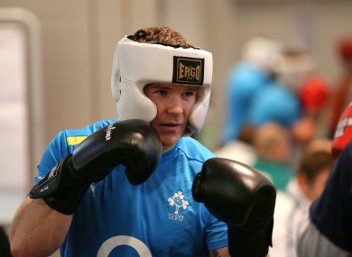 Gordon D'Arcy spars with some of Team Ireland's boxers last week.