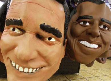 Halloween masks of Mitt Romney and Barack Obama in Illinois last week.