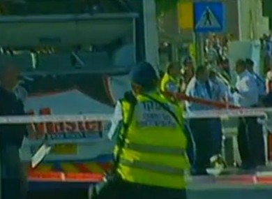 The scene of the bus blast in Tel Aviv