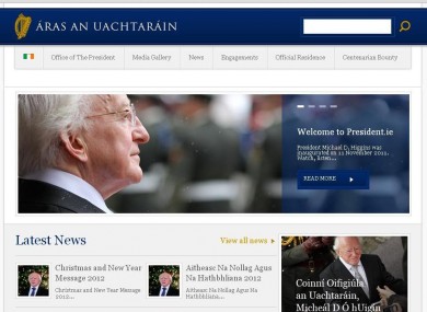 The website of the Office of the President, President.ie, as it currently looks