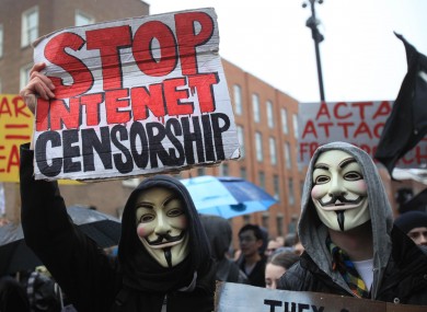 File photo of protesters at a demonstration against SOPA.