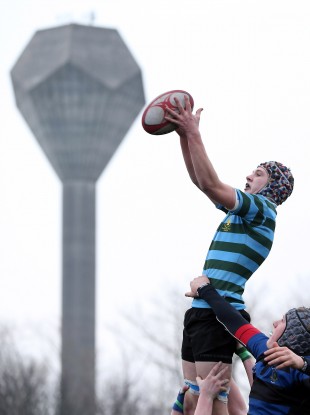 Gerrup: Alan Symes of St Gerard's claims a lineout against Mount Temple in the Vinnie Murray Cup.