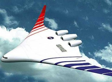 The hybrid wing designs mounting the engines on top of the plane, rather than under the wings.