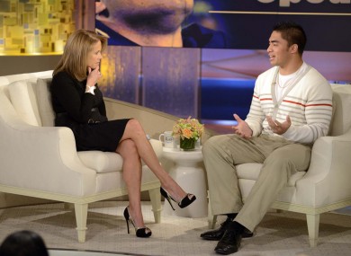 Notre Dame linebacker Manti Te'o, right, speaking with host Katie Couric during an interview for