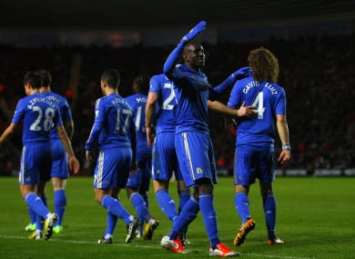 Chelsea's Demba Ba celebrates scoring his side's fourth goal of the game.
