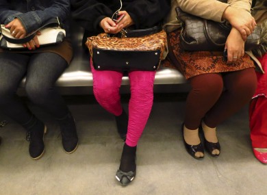 Indian women travel in a women-only metro train compartment in New Delhi, India.