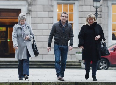 Marina Gambold (left) and Maureen Sullivan (right) with Stephen O'Riordan (centre) from the Magdalenes Survivors Together group after yesterday's meeting.