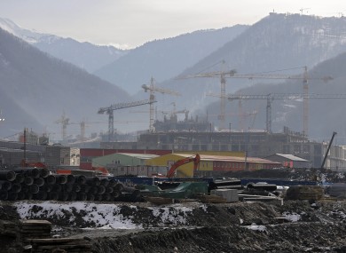 Hotels are under construction in Krasnaya Polyana, mountain Olympic cluster, 60 kilometres East from Sochi, Russia.