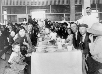 Immigrants eating lunch at Ellis Island in 1947.