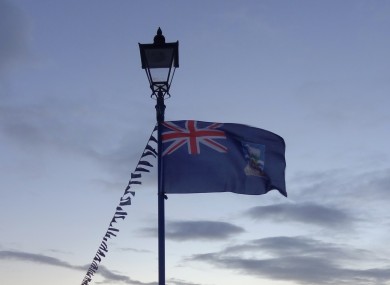 Falkland Islands flag flies on Victory Green in Stanley