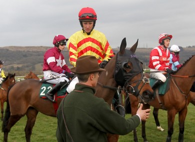 JT McNamara on board Galaxy Rock ahead of the Kim Muir Challenge Cup at Cheltenham yesterday.