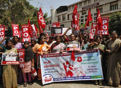 Activists of Progressive Organization of Women shout slogans participates in a rally demands for tough new rape laws, better police protection for women and a sustained campaign to change society.