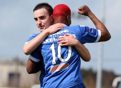 Axel Bossekota celebrates with Shane Tracy.