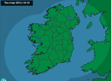 Met Eireann's morning rainfall radar is unusually green.