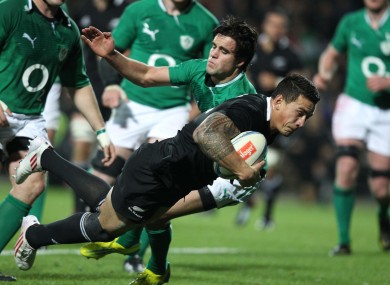 Sonny Bill Williams scores his second try against Ireland in the 60-0 thumping.