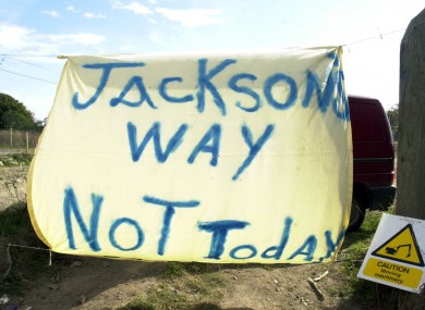 A protest banner at the Carrickmines Castle site in 2002.