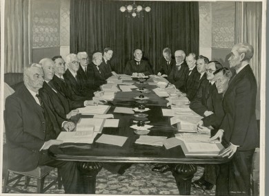 Photograph of Simon Coleman's painting of the first meeting of the Council of State on 8 January 1940