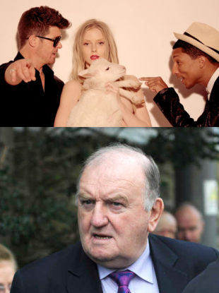 Robin Thicke, Pharrell Williams, George Hook, and a lamb