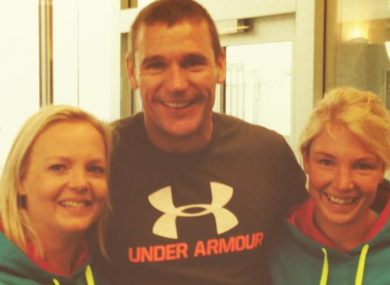 Dom Harvey, centre, pictured with two female contestants of the tough Mudder event earlier this year.