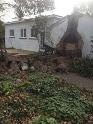 A wall is damaged in the town of Seddon