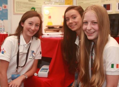 The three Kinsale Community School students at their stand explaining their research yesterday.