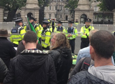 Protesters outside the Dail this morning.