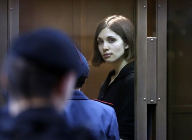 Nadezhda Tolokonnikova in a courtroom in Moscow earlier this year.