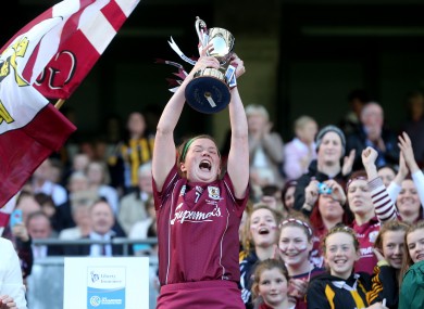 Galway captain Sinead Keane lifts the cup.
