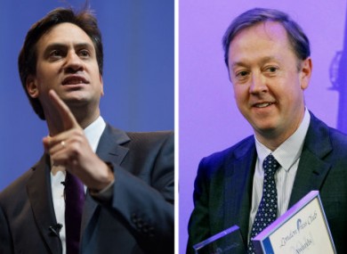 Labour leader Ed Miliband, left, and Mail on Sunday Editor Geordie Greig, right.