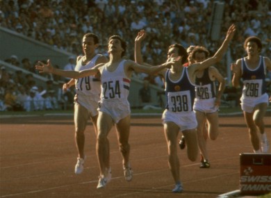 Coe crosses the line to win the 1500m gold at the 1980 Olympics.