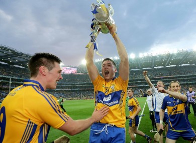 Clare's Conor Ryan and Fergal Lynch celebrate their Liam McCarthy Cup triumph.