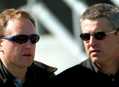 Eddie O'Sullivan and Warren Gatland attend an AIL match between St Mary's and Ballymena in 2000.