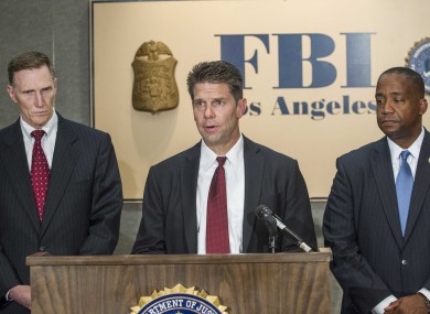 From left to right, TSA Administrator John S. Pistole, FBI Special Agent in Charge David L. Bowdich, and US Attorney Andre Birotte Jr