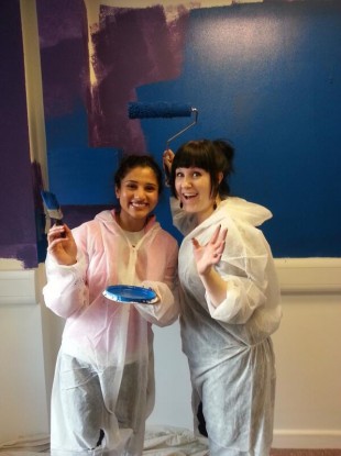 Designer Alex Carberry (right) and a volunteer.